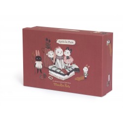 Assortiment de lapins et de moutons en peluche en présentoir - Après la Pluie - Moulin Roty