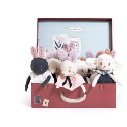 Assortiment de lapins et de moutons en peluche en présentoir - Après la Pluie - Moulin Roty