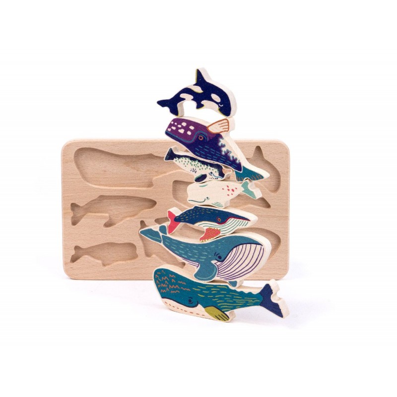 Puzzle baleine poissons en bois - Bajo