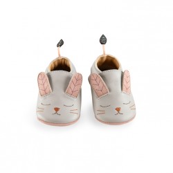 Chaussons cuir lapin gris 0-6 mois