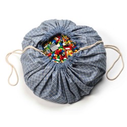 Tapis de jeu & sac à jouets organic grid blue -Play & Go