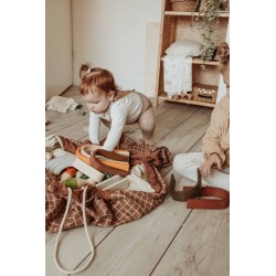 Tapis de jeu & sac à jouets organic grid brown - Play & Go
