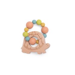 Hochet anneau de dentition bois et silicone tortue - Trois petits Lapins - Moulin Roty