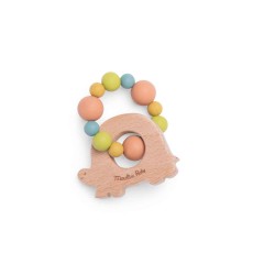 Hochet anneau de dentition bois et silicone tortue - Trois petits Lapins - Moulin Roty