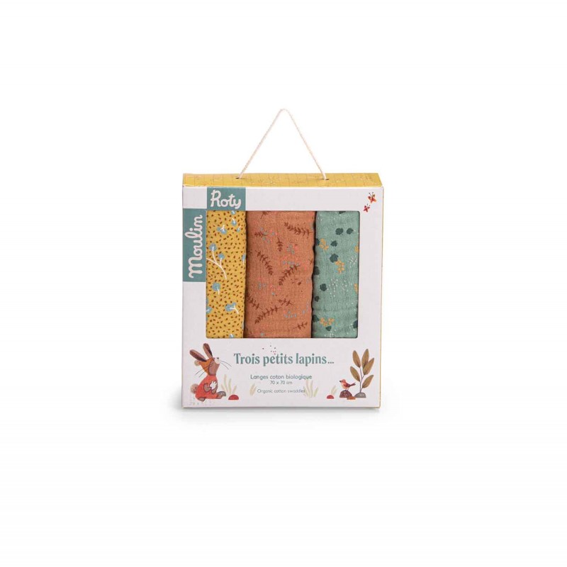 Set de 3 langes imprimés - Trois petits Lapins - Moulin Roty