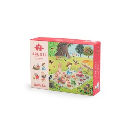 Vier Jahreszeiten mini Puzzles - 4 x 12 Teile - La grande Famille - Moulin Roty