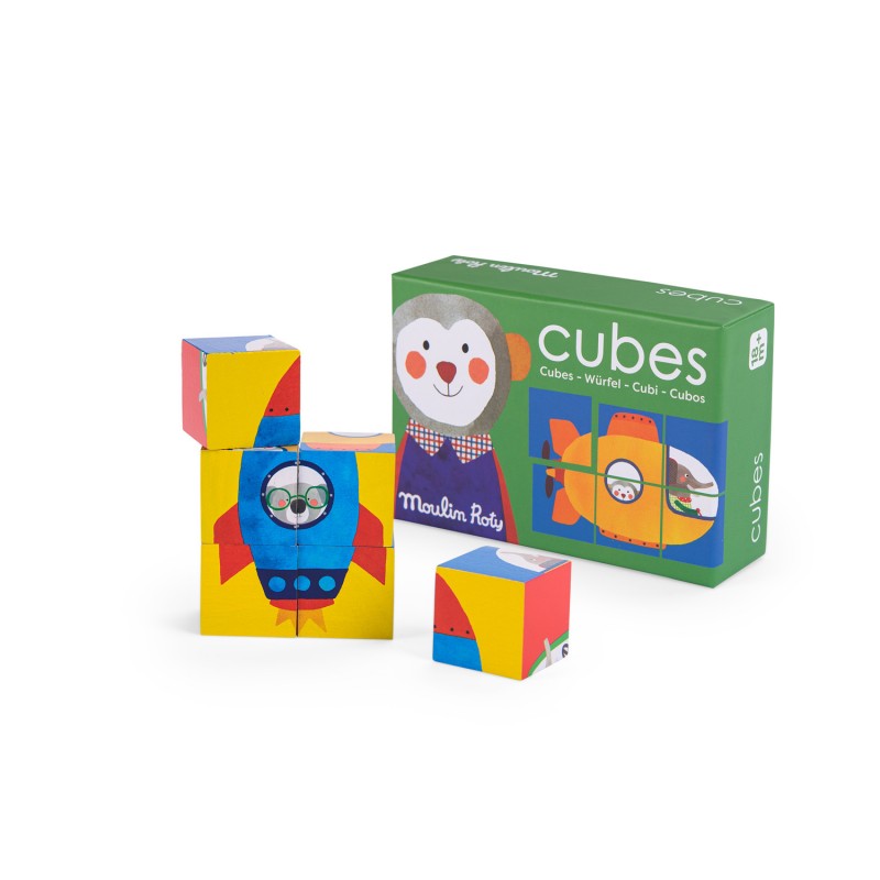 Puzzle 6 cubes pour les enfants à partir de 18 mois - Les Popipop - Moulin Roty