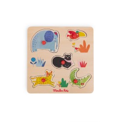 Dschungel Steckpuzzle aus Holz mit 5 Tieren für Kinder ab 1 Jahr - Moulin Roty
