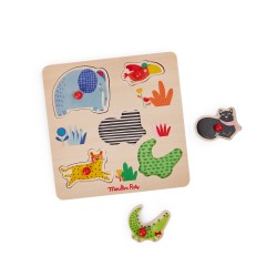Dschungel Steckpuzzle aus Holz mit 5 Tieren für Kinder ab 1 Jahr - Moulin Roty