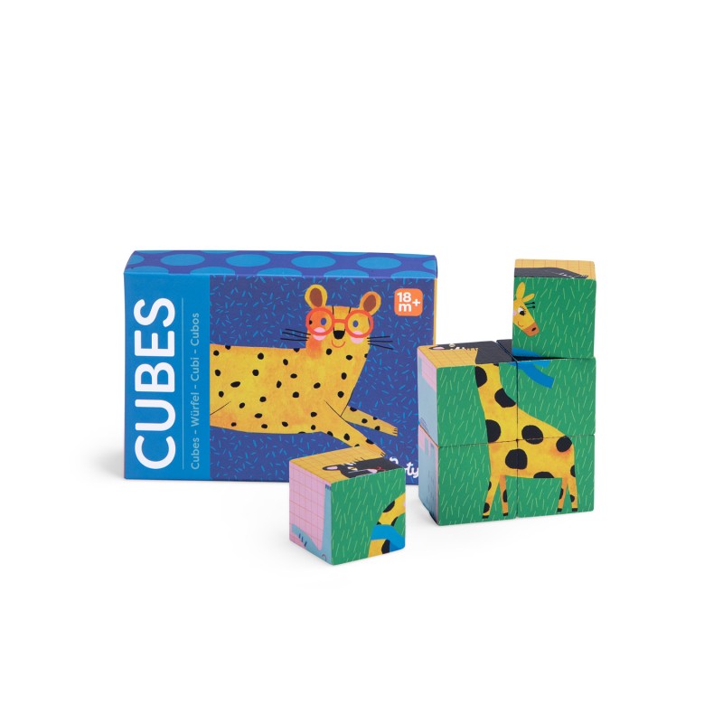 Puzzle à cubes avec des animaux de la jungle, à partir de 18 mois – Moulin Roty