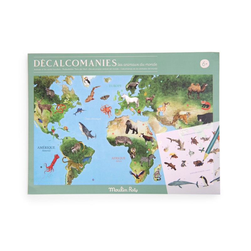 Décalcomanies - Carte du monde avec animaux - Moulin Roty Décalcomanies - Carte du monde avec animaux - Moulin Roty