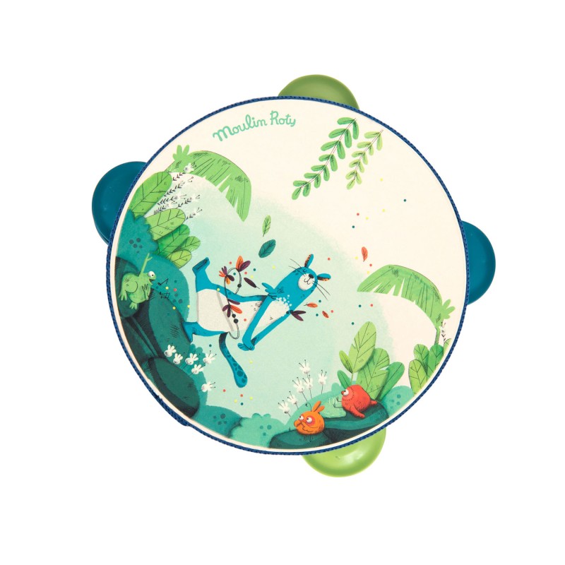 Tambourin bleu Dans la Jungle - Instrument pour enfants - Moulin Roty Tambourin bleu Dans la Jungle - Instrument pour enfants - Moulin Roty