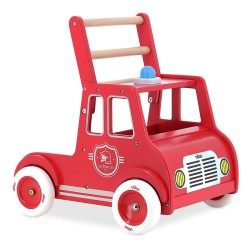 Chariot de marche camion de pompiers en bois rouge à partir de 12 mois - Vilac