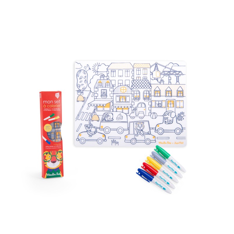 Set en silicone à colorier + 5 feutres - Les Toupitis - Moulin Roty