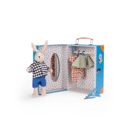 Coffret "La petite armoire Sylvain" - Lapin en peluche tout habillé - La Grande Famille - Moulin Roty