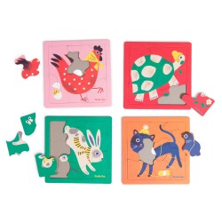 Ensemble de 4 puzzles en Carton avec des animaux - Moulin Roty