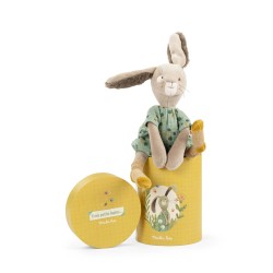 Lapin sauge en peluche dans la boîte - Lapin ocre - Trois petits Lapin - Moulin Roty