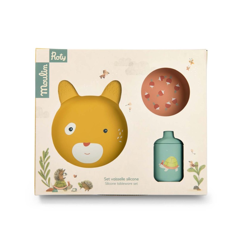 Set vaisselle silicone - Trois petits lapins - Moulin Roty Set vaisselle silicone - Trois petits lapins - Moulin Roty