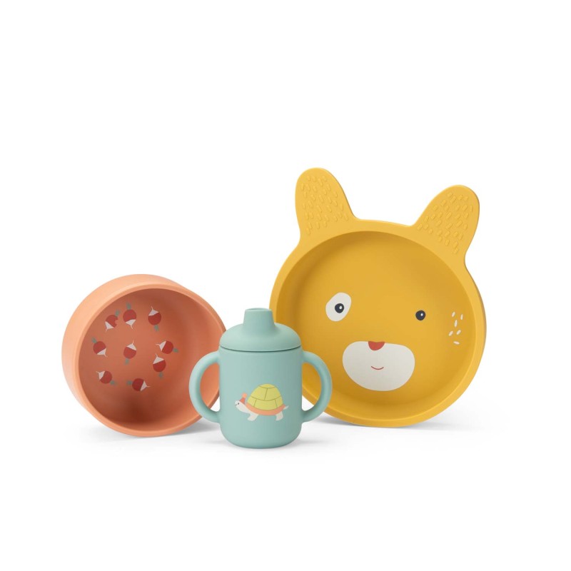 Set vaisselle silicone - Vaisselle pour enfants - Trois petits lapins - Moulin Roty