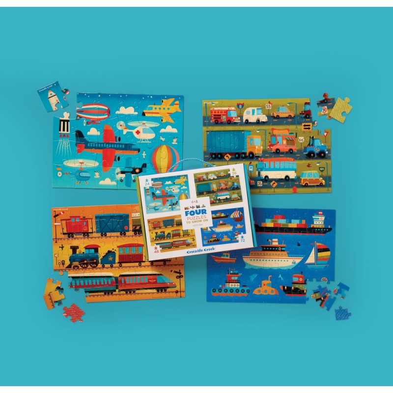 4 puzzles dans une boîte avec des véhicules sympas - Crocodile Creek 4 puzzles dans une boîte avec des véhicules sympas - Crocodile Creek