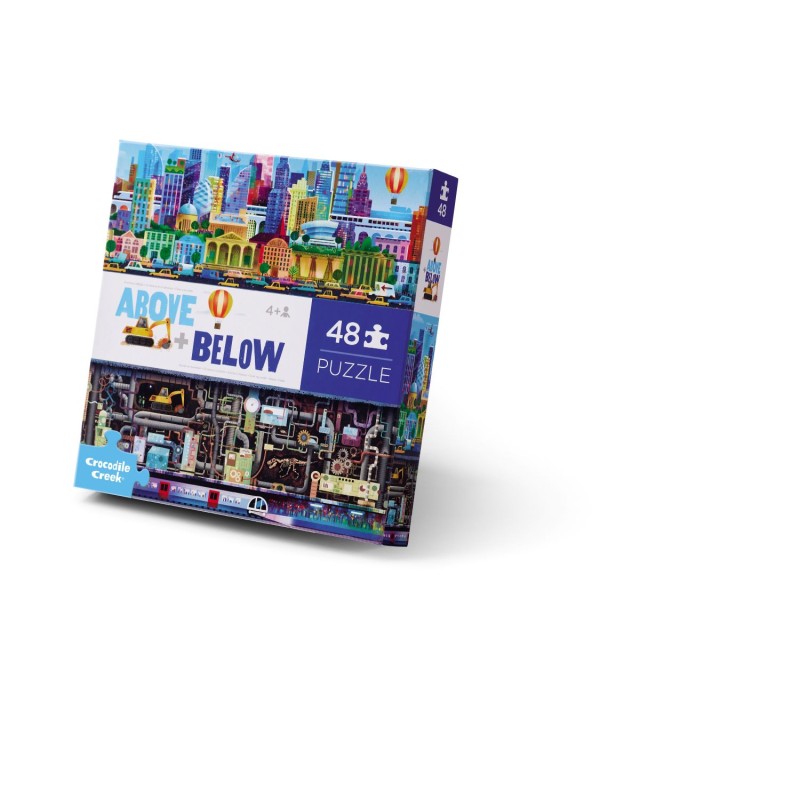 Entdecke das spannende Above & Below Puzzle Stadt mit 48 Teilen! Farbenfrohes, kindgerechtes Puzzle für kleine Entdecker und jed