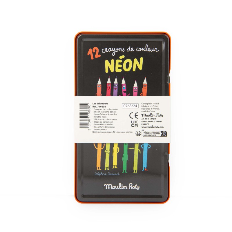 12 crayons de couleur néon - Les Schmouks - Moulin Roty