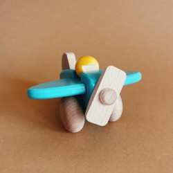 Avion en bois avec pilote turquoise - Bajo