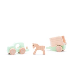 Voiture avec remorque pour chevaux en bois menthe - Bajo