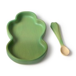Kendall The Kale Plate & Spoon - Set de vaisselle pour enfants en bois d'hévéa - Oli&Carol