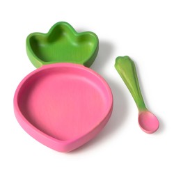 Ramona The Radish Plate & Spoon - Set de vaisselle pour enfants en bois d'hévéa - Oli&Carol