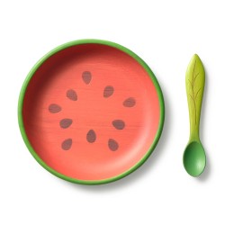 Wally The Watermelon Plate & Spoon - Kindergeschirrset aus Hevea Holz - Oli&Carol