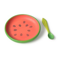 Wally The Watermelon Plate & Spoon - Kindergeschirrset aus Hevea Holz - Oli&Carol