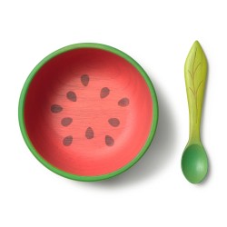Wally The Watermelon Bowl & Spoon - Set de vaisselle pour enfants en bois d'hévéa - Oli&Carol