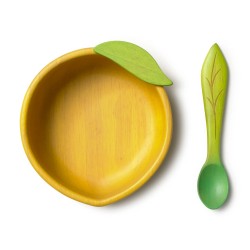 Lou The Lemon Bowl & Spoon - Set de vaisselle pour enfants en bois d'hévéa - Oli&Carol