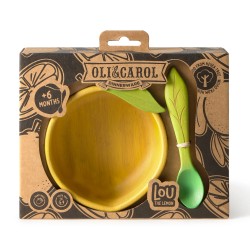 Lou The Lemon Bowl & Spoon - Set de vaisselle pour enfants en bois d'hévéa - Oli&Carol