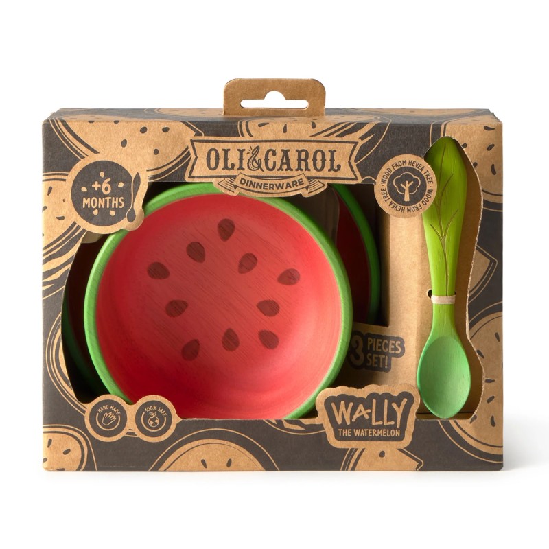 Wally The Watermelon Dinnerware 3 Pieces - Kindergeschirrset aus Hevea Holz - Oli&Carol