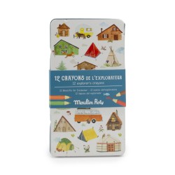 12 crayons de couleurs avec cartes - L'Explorateur - Moulin Roty