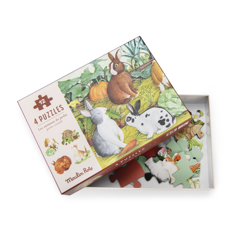 4 mini puzzles des animaux - Le Jardin du Moulin - Moulin Roty