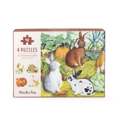 4 Mini Puzzles Tiere - Le Jardin du Moulin - Moulin Roty