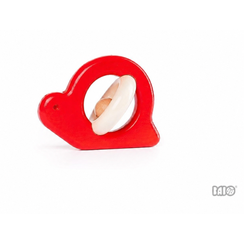 Hochet escargot rouge avec une boule en bois  - Bajo