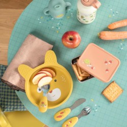 Boîte à goûter pour enfants en acier inoxydable avec couvercle en silicone - Trois petits lapins - Moulin Roty
