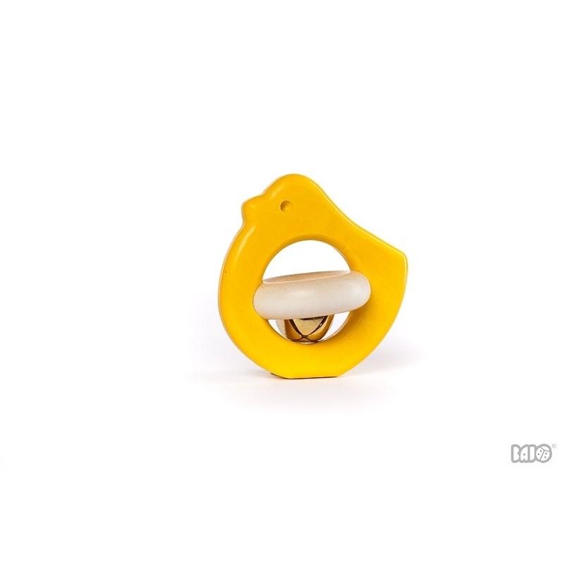 Hochet bébé Moineau jaune en bois  - Bajo