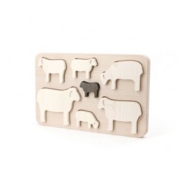 Puzzle moutons en bois naturel durable - 7 pièces - à partir de 18 mois - Bajo
