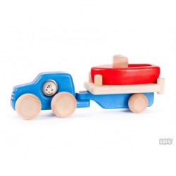 Auto mit Boot aus Holz blau - nachhaltig - Bajo