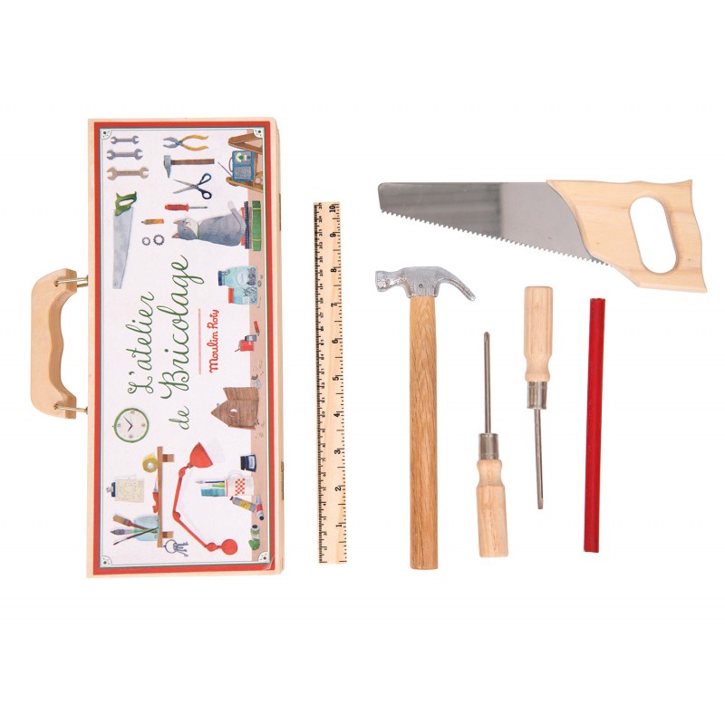 Boîte à outils rétro 6 pièces pour enfants - Moulin Roty Boîte à outils rétro 6 pièces pour enfants - Moulin Roty